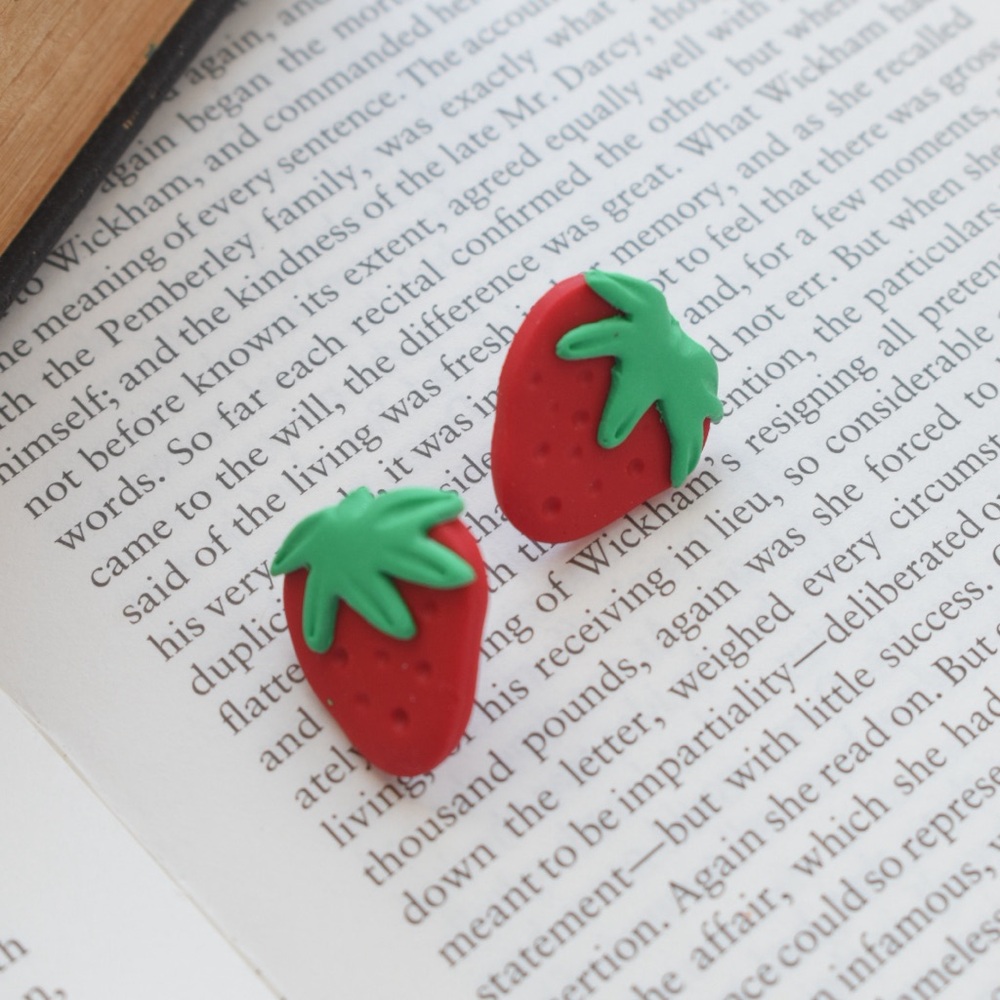 Strawberry stud Earrings - nwt handmade polymer clay stainless steel posts.